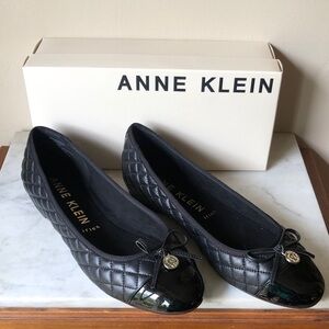 Anne Klein Black Quilted Ballet Flats with Patent Toe